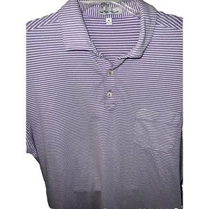 Peter Millar Purple White Striped  Soft Cotton Poly Blend Pocket Polo Shirt Mens